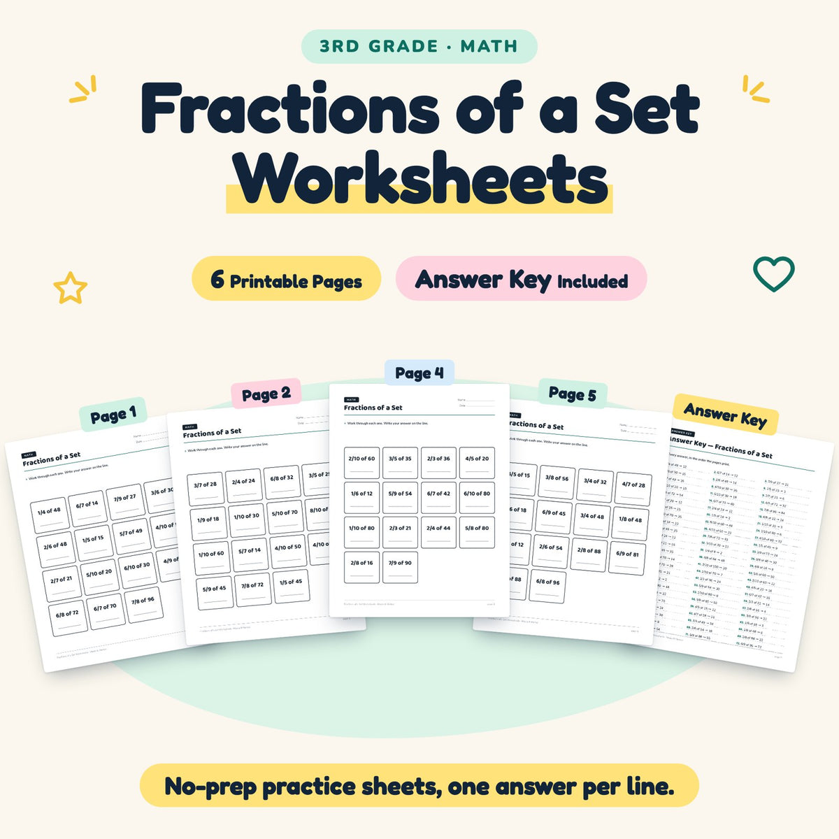 6 Fractions of a Set Worksheets — cover