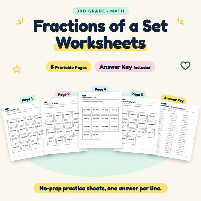 6 Fractions of a Set Worksheets — cover