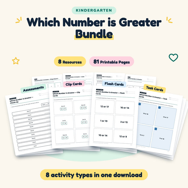 Which Number is Greater Bundle | Kindergarten (8 Resources) — cover