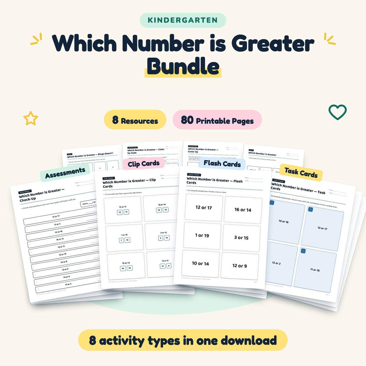 Which Number is Greater Bundle | Kindergarten (8 Resources) — cover
