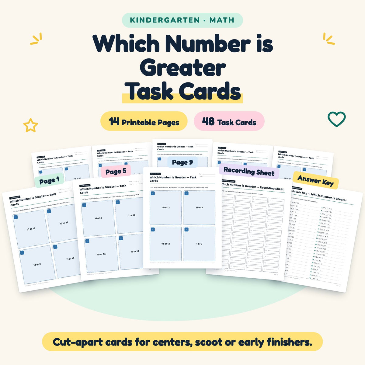 48 Which Number is Greater Task Cards — cover