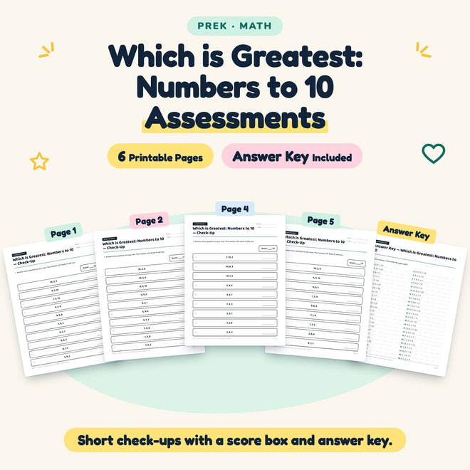 6 Which is Greatest: Numbers to 10 Assessments — cover