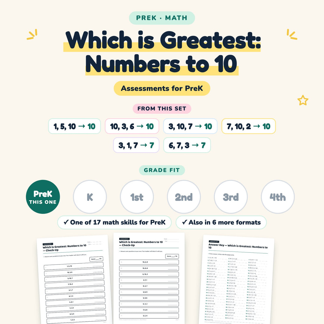 Which is Greatest: Numbers to 10: skill and grade fit