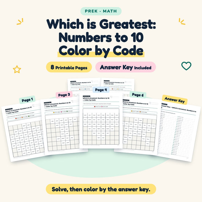 Which is Greatest Color by Code | Preschool Math (4 Pages) — cover