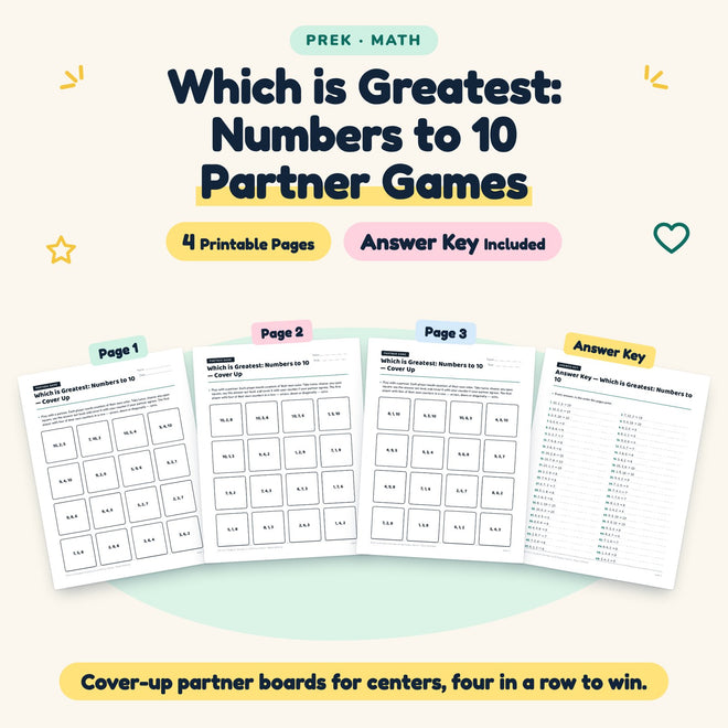 4 Which is Greatest: Numbers to 10 Partner Games — cover