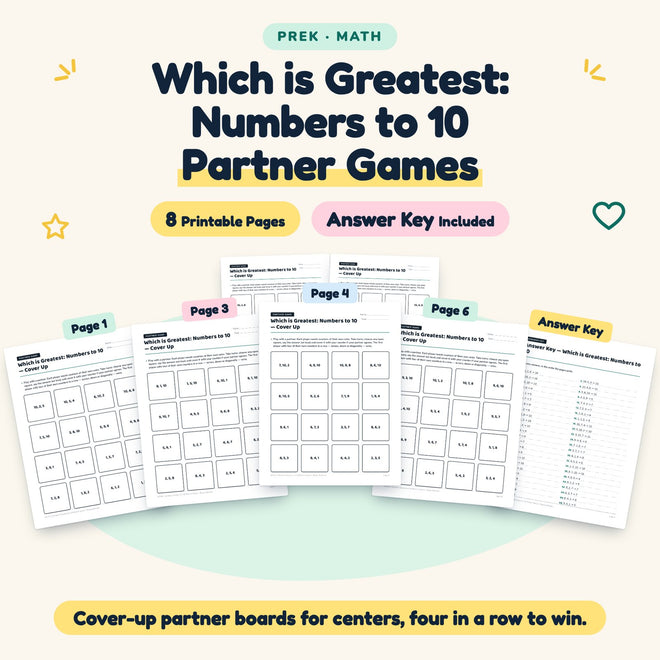 Which is Greatest Partner Games | Preschool Math (4 Pages) — cover