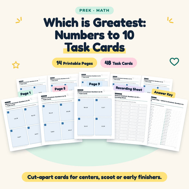 Which is Greatest Task Cards | Preschool Math (48 Cards) — cover