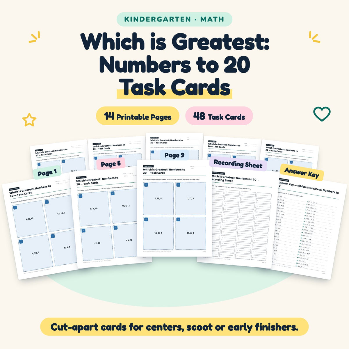48 Which is Greatest: Numbers to 20 Task Cards — cover