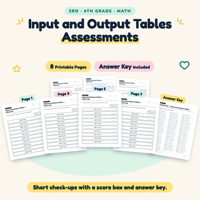 Input and Output Tables Assessments | 3rd–4th Grade Math — cover