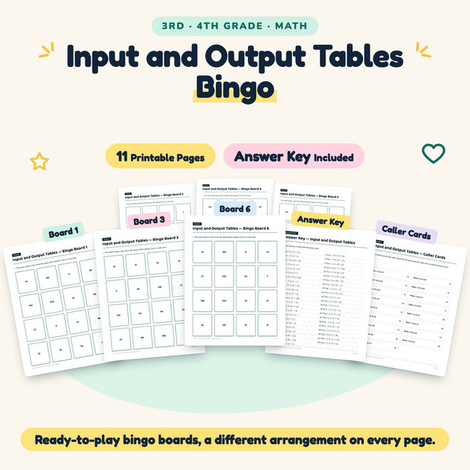 11 Input and Output Tables Bingo — cover
