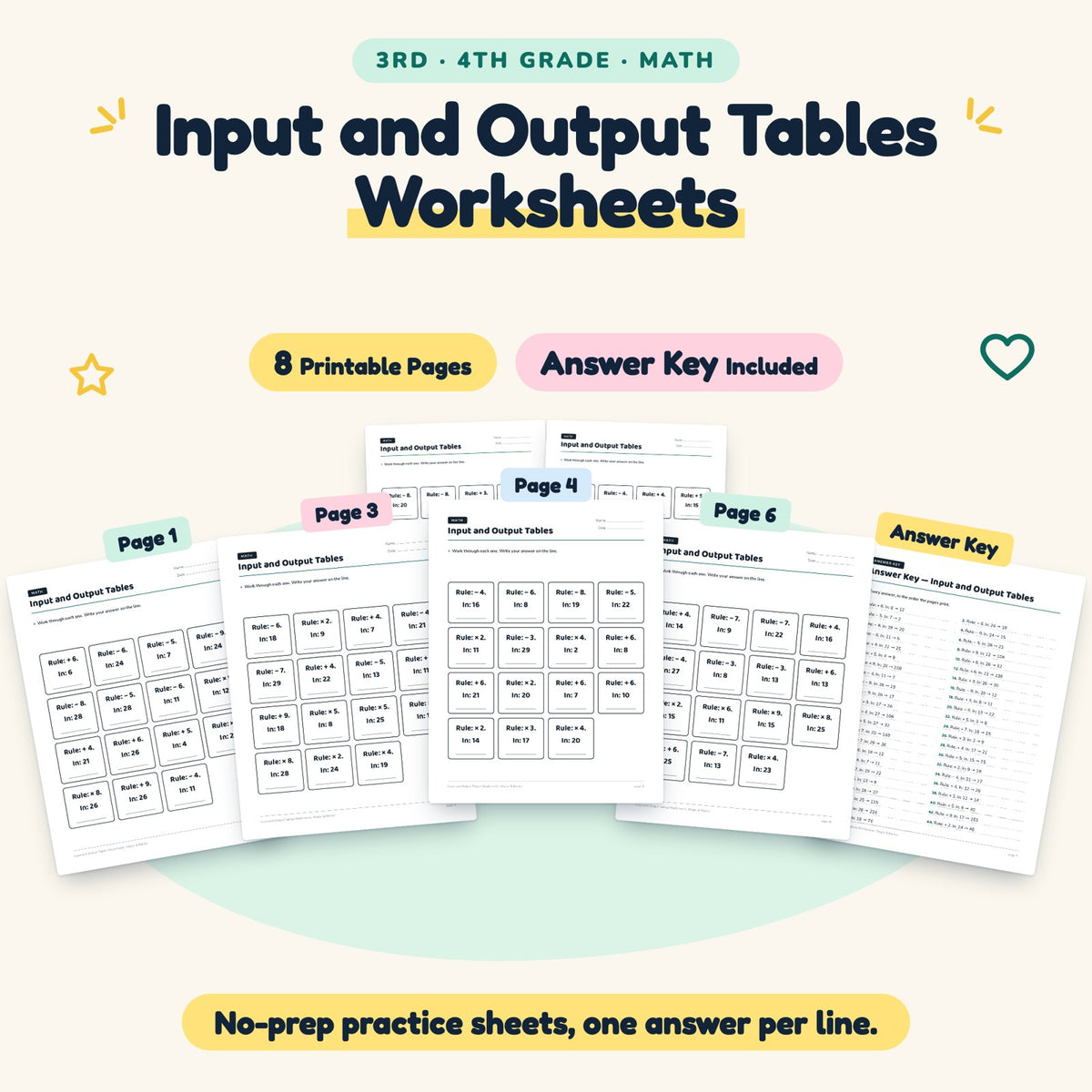 8 Input and Output Tables Worksheets — cover