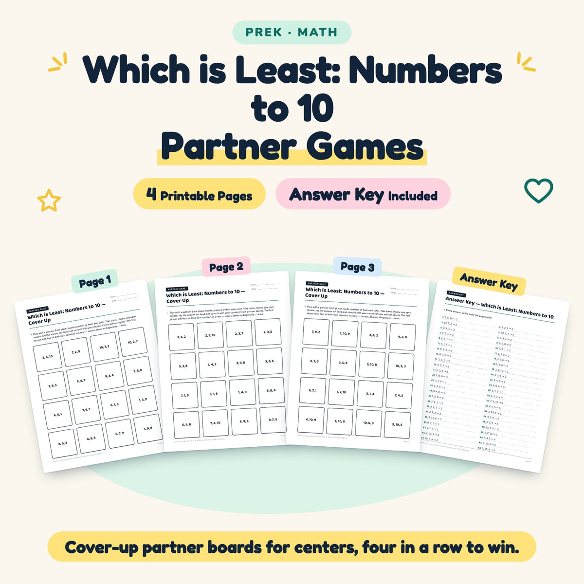 4 Which is Least: Numbers to 10 Partner Games — cover