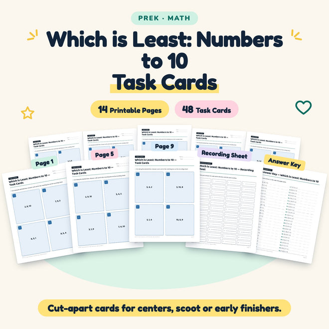 48 Which is Least: Numbers to 10 Task Cards — cover