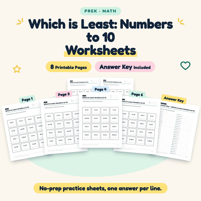 Which is Least Worksheets | Preschool Math (4 Pages) — cover