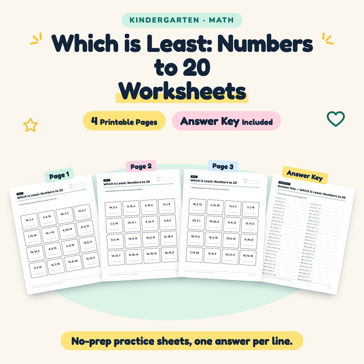 4 Which is Least: Numbers to 20 Worksheets — cover