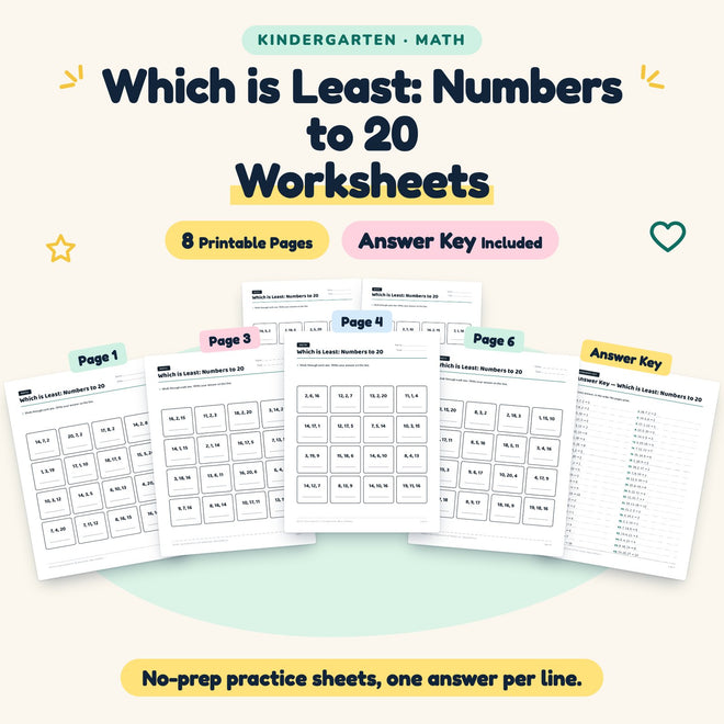 Which is Least Worksheets | Kindergarten Math (4 Pages) — cover