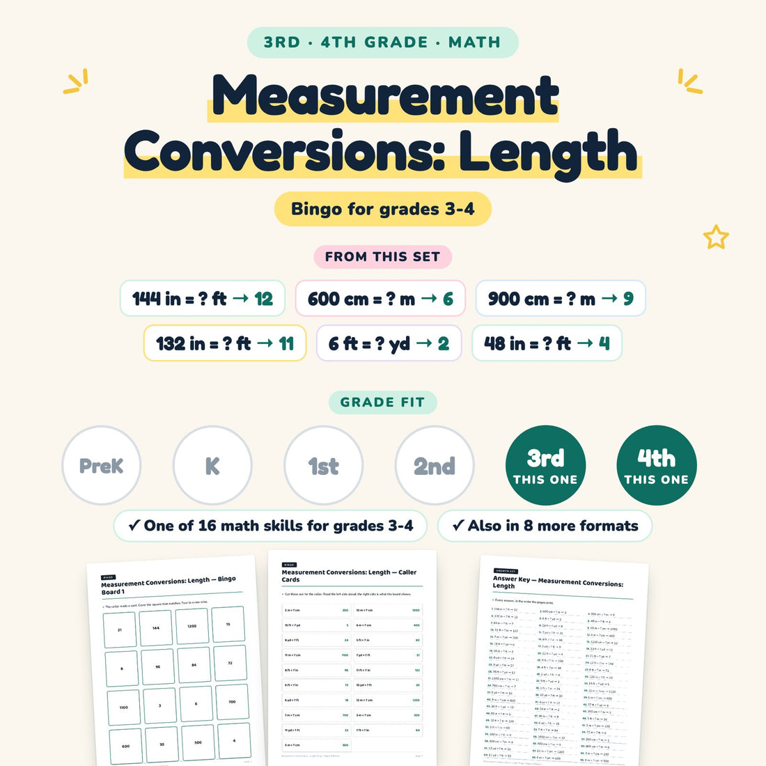 Measurement Conversions: Length: skill and grade fit