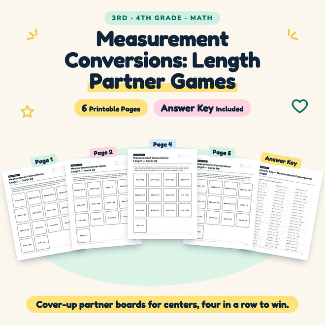 6 Measurement Conversions: Length Partner Games — cover