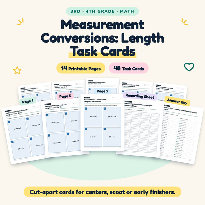 48 Measurement Conversions: Length Task Cards — cover