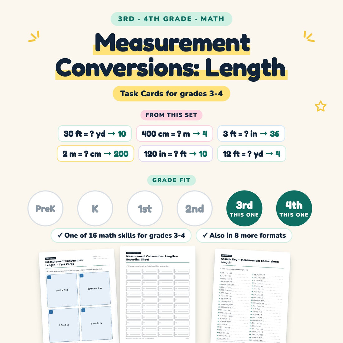 Measurement Conversions: Length: skill and grade fit
