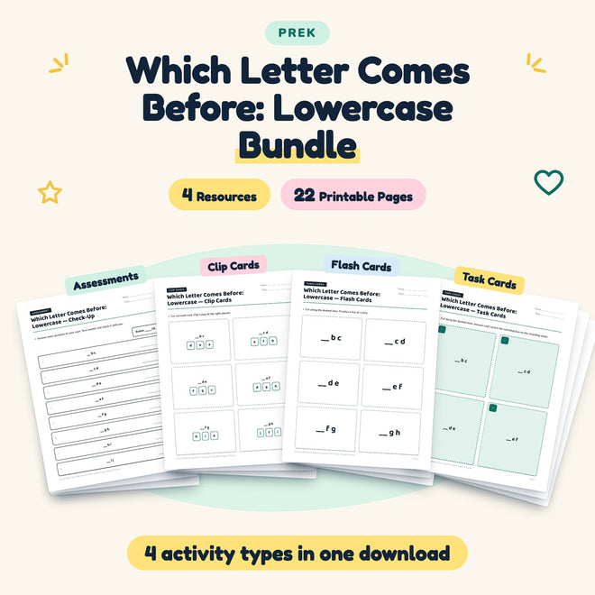 22 Page Which Letter Comes Before: Lowercase Bundle — cover