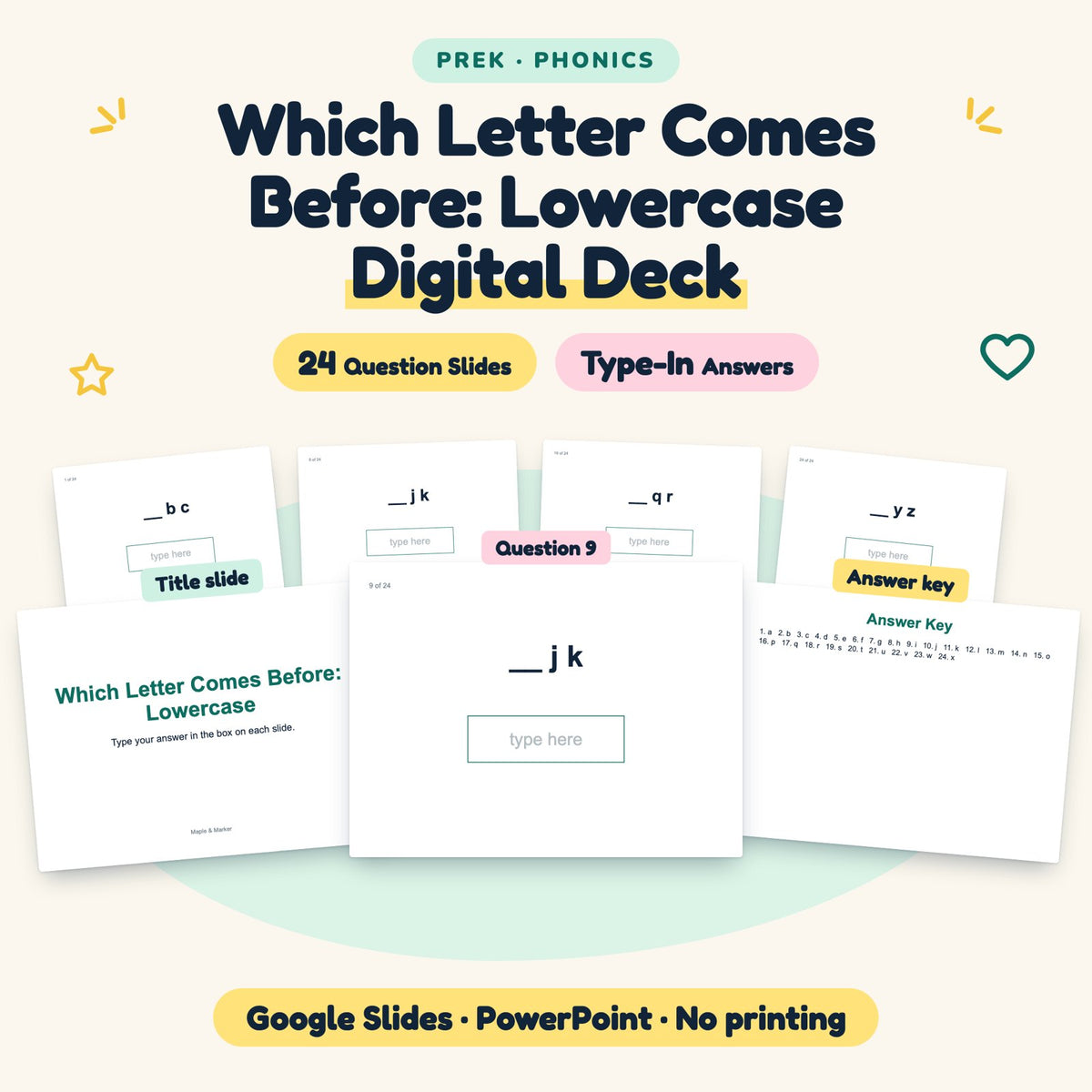 24 Question Which Letter Comes Before: Lowercase Digital Deck — cover