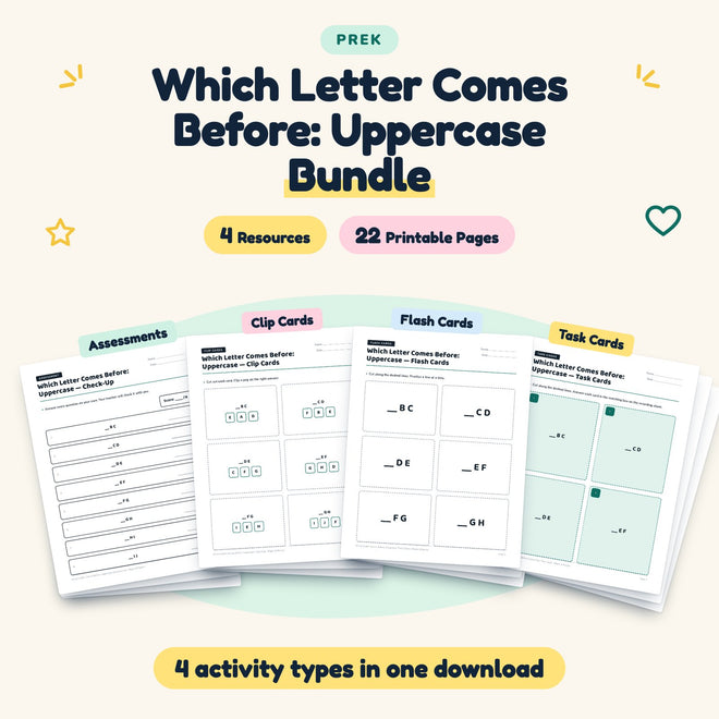 22 Page Which Letter Comes Before: Uppercase Bundle — cover