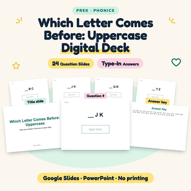 24 Question Which Letter Comes Before: Uppercase Digital Deck — cover