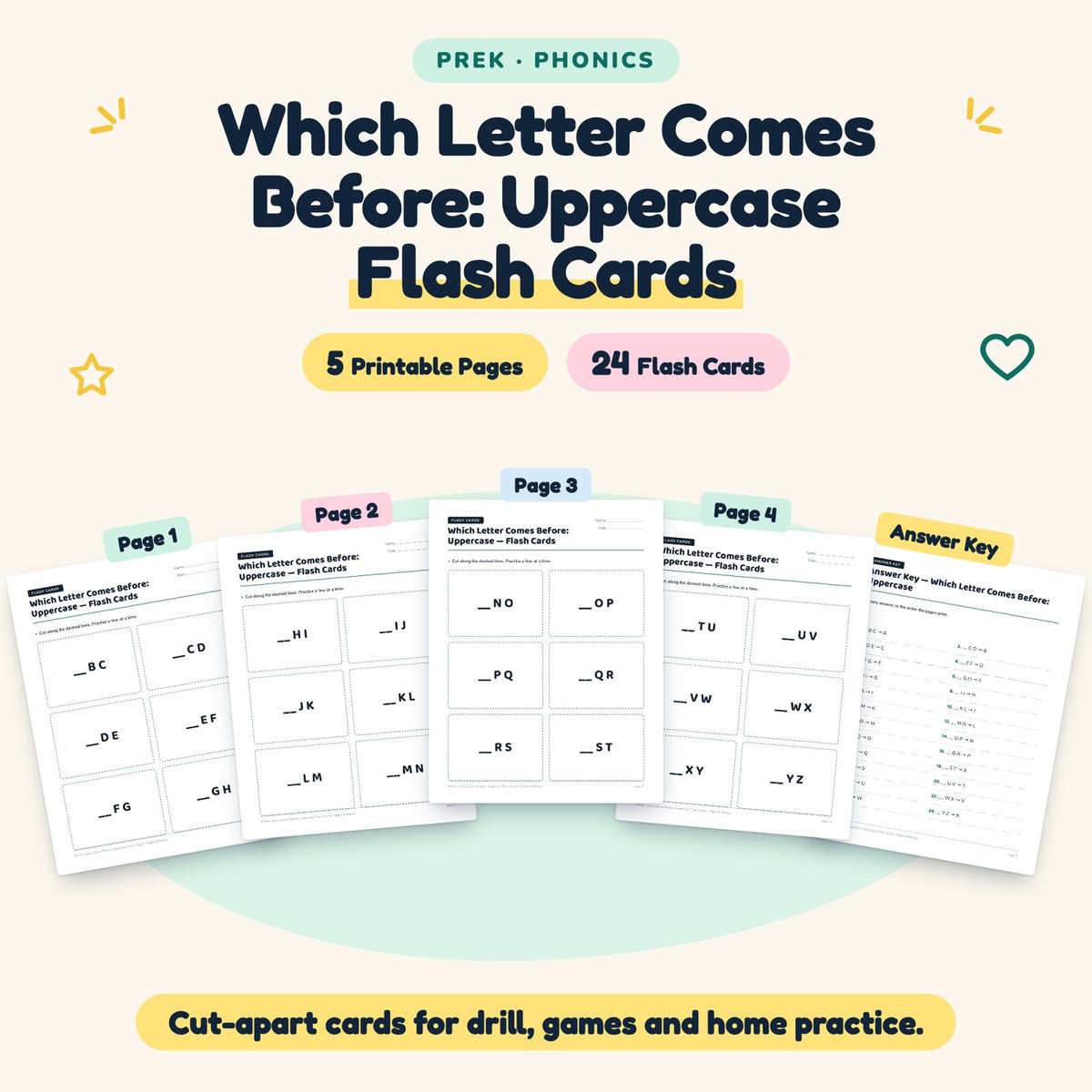 24 Which Letter Comes Before: Uppercase Flash Cards — cover
