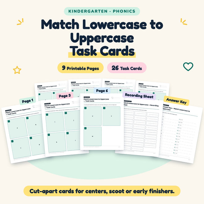 26 Match Lowercase to Uppercase Task Cards — cover
