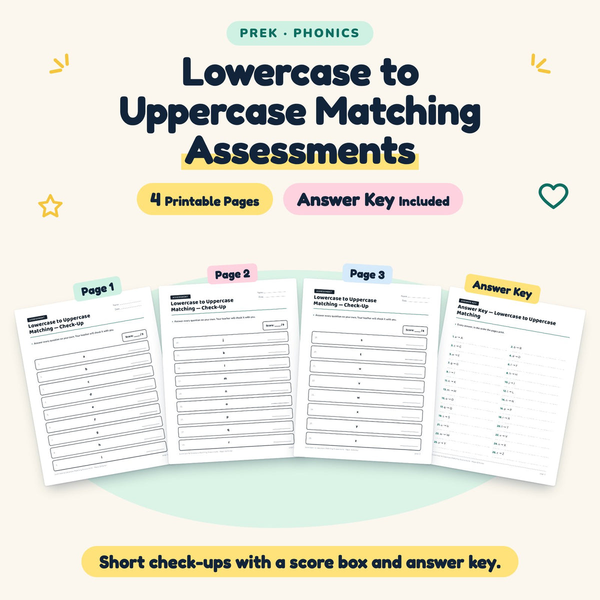 4 Lowercase to Uppercase Matching Assessments — cover