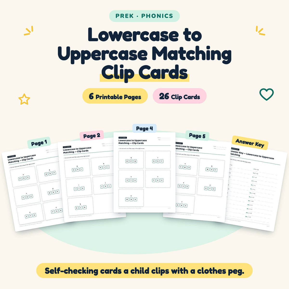 26 Lowercase to Uppercase Matching Clip Cards — cover