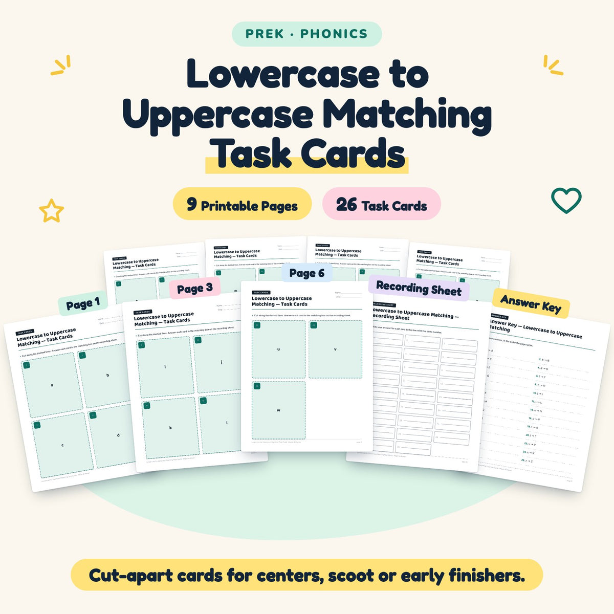 26 Lowercase to Uppercase Matching Task Cards — cover