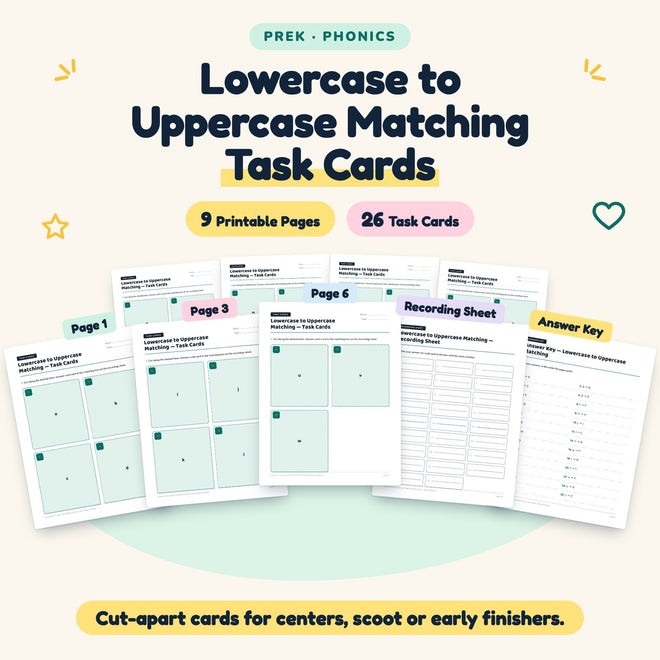 26 Lowercase to Uppercase Matching Task Cards — cover