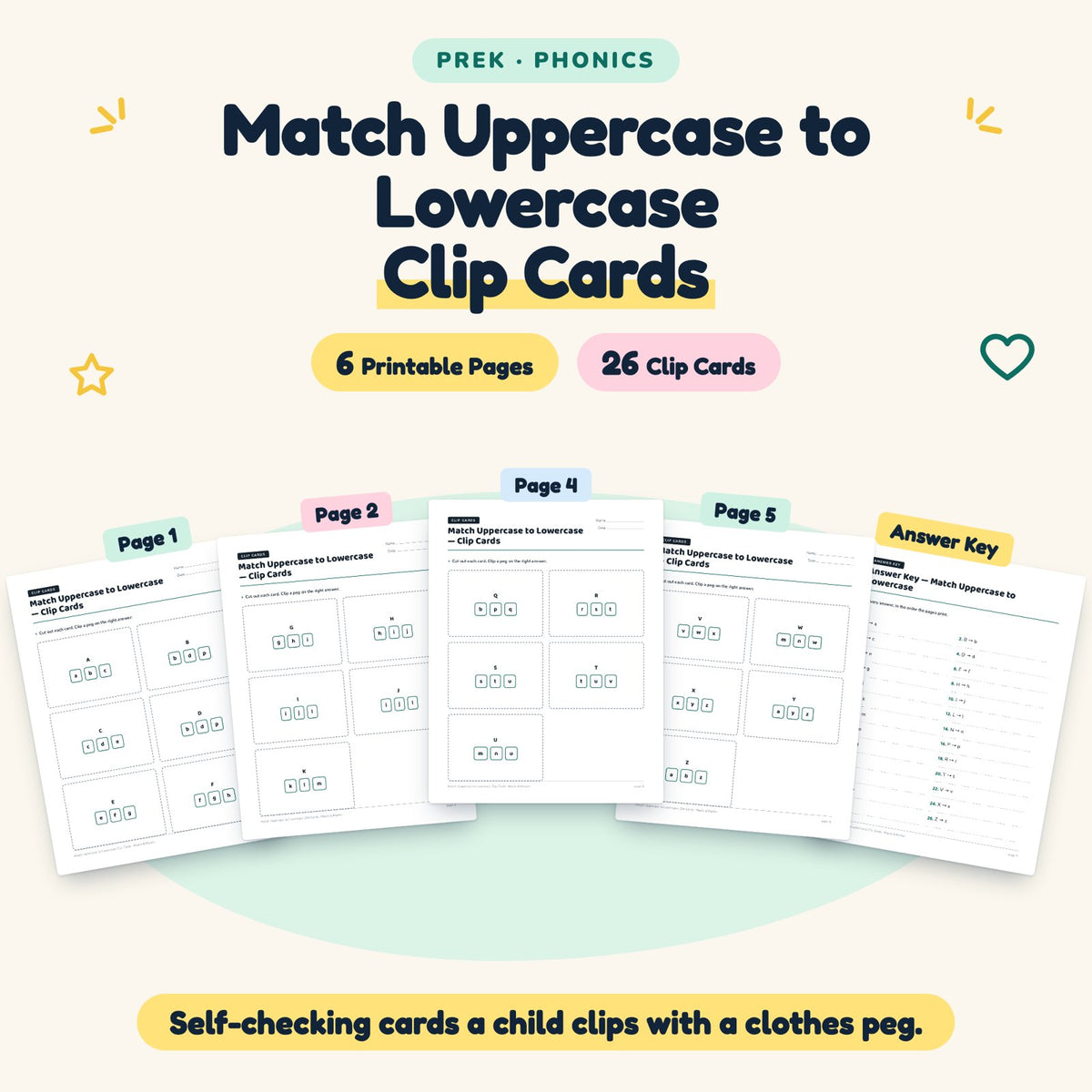 Match Uppercase to Lowercase Clip Cards | Preschool Phonics — cover