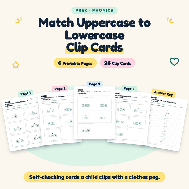 Match Uppercase to Lowercase Clip Cards | Preschool Phonics — cover