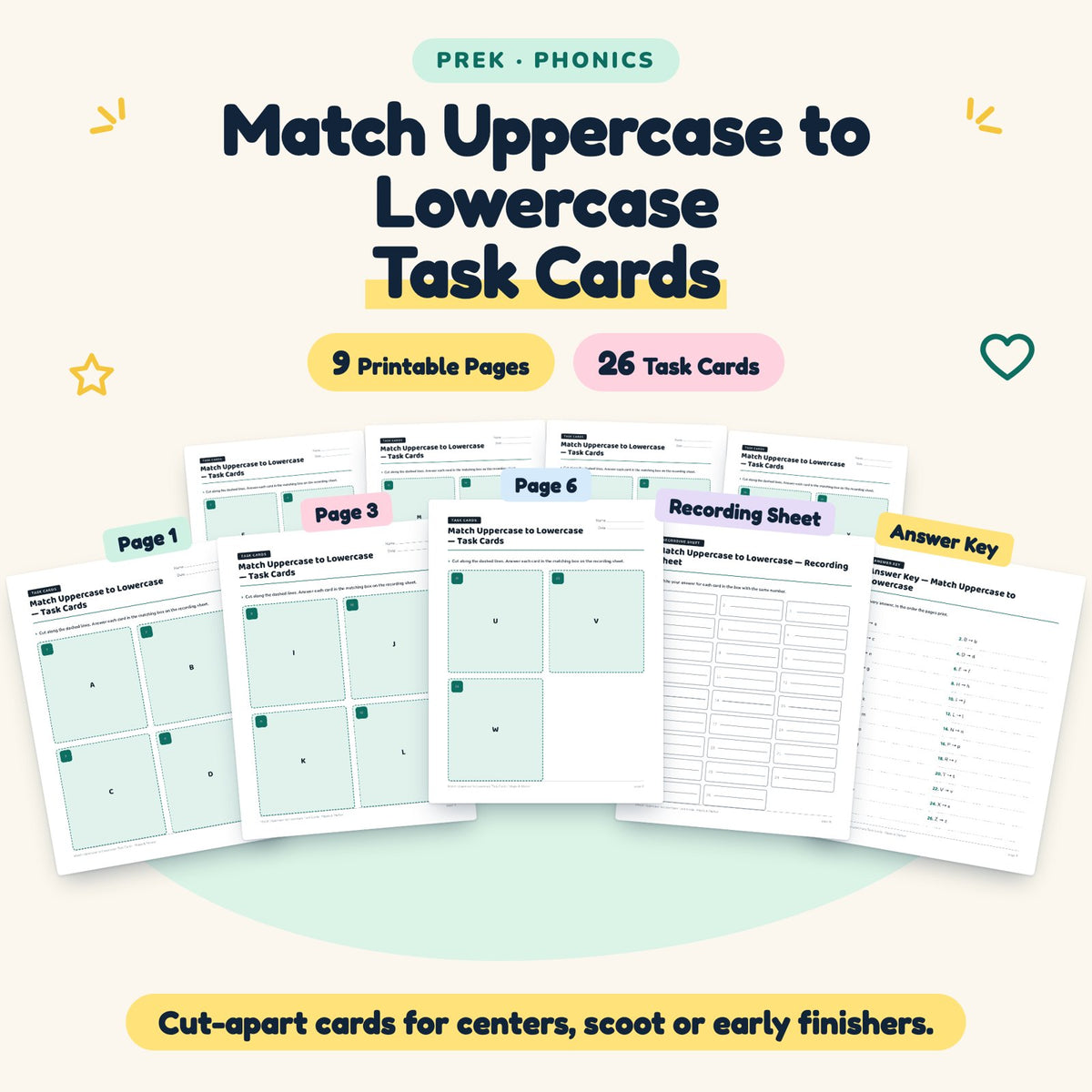 26 Match Uppercase to Lowercase Task Cards — cover