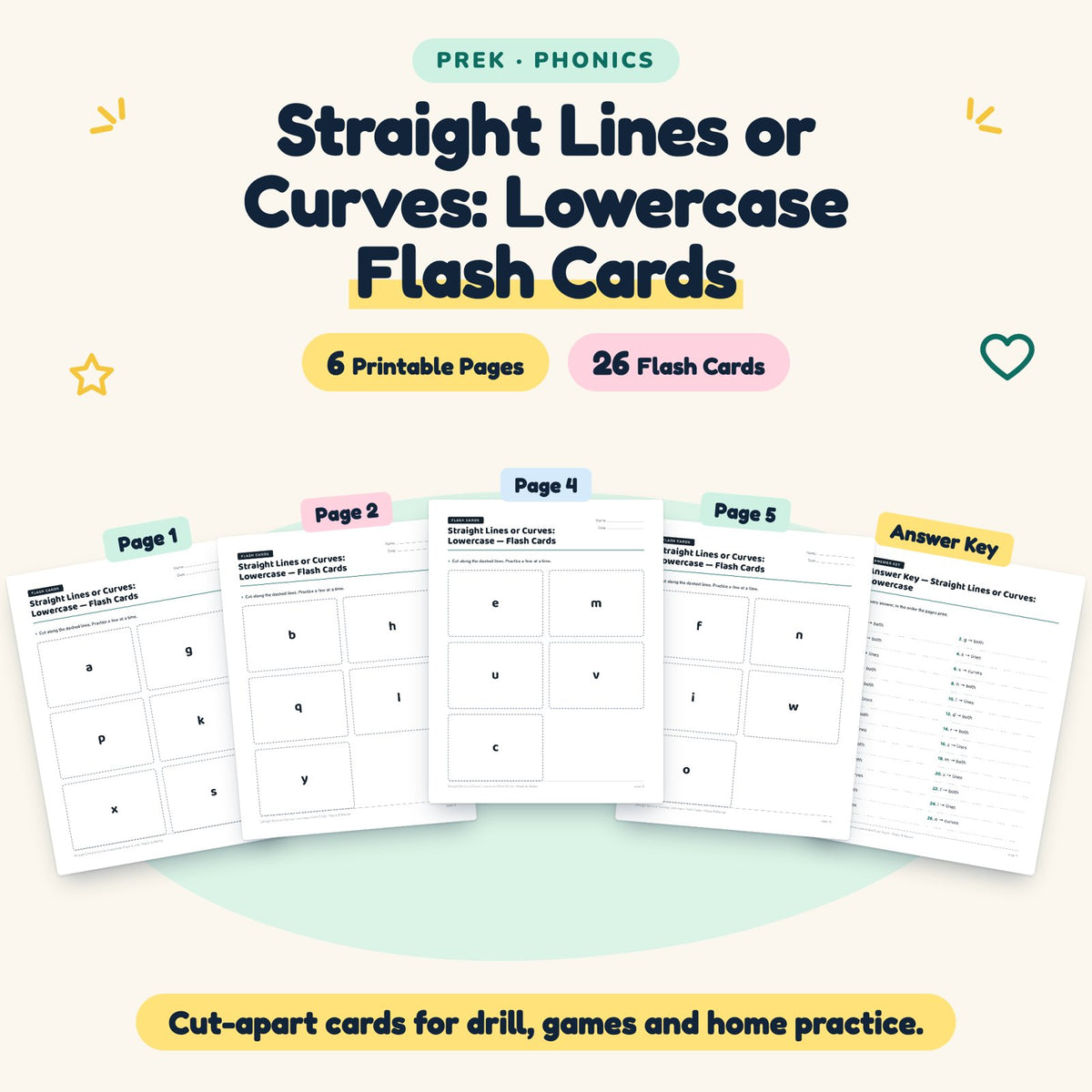 26 Straight Lines or Curves: Lowercase Flash Cards — cover