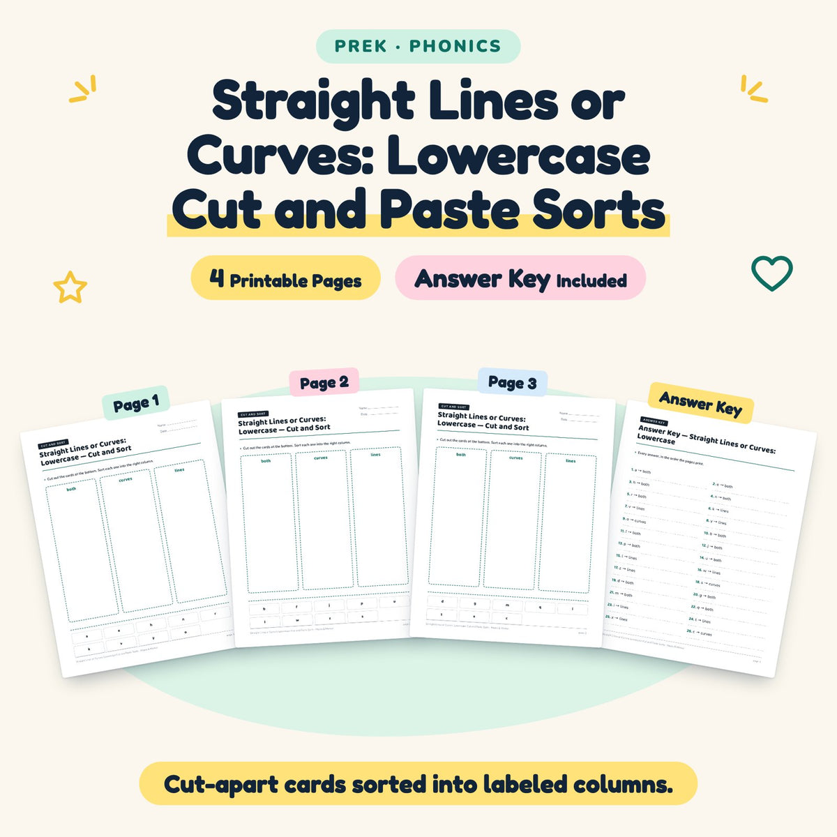 4 Straight Lines or Curves: Lowercase Cut and Paste Sorts — cover