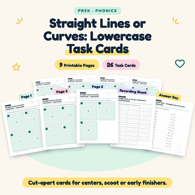 26 Straight Lines or Curves: Lowercase Task Cards — cover