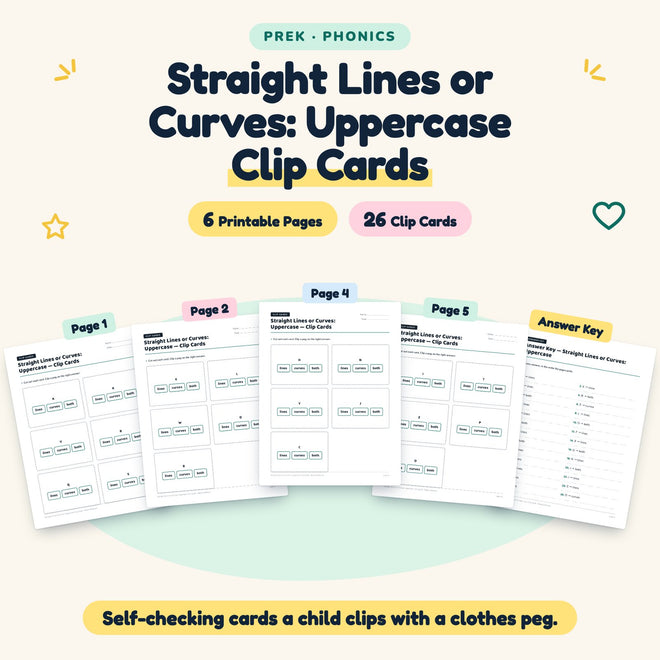 26 Straight Lines or Curves: Uppercase Clip Cards — cover