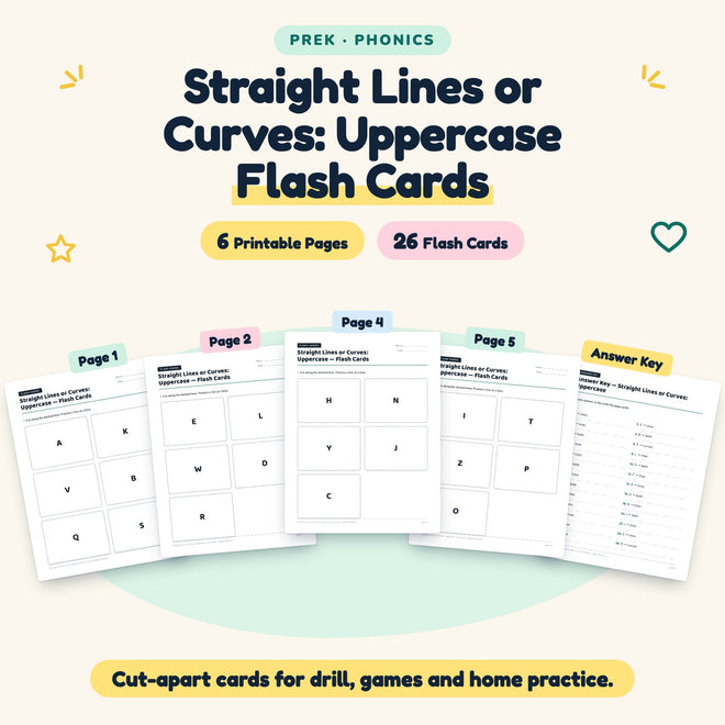 26 Straight Lines or Curves: Uppercase Flash Cards — cover