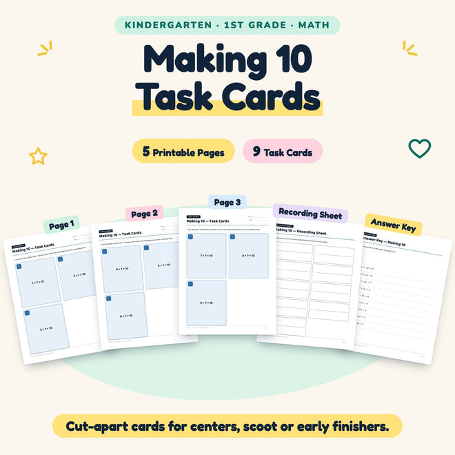Making 10 Task Cards | K–1st Grade Math (9 Cards) — cover