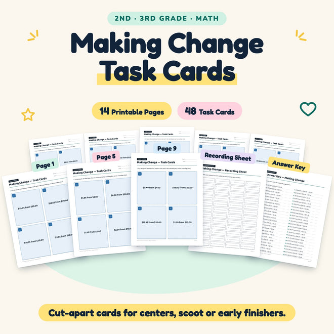 48 Making Change Task Cards — cover