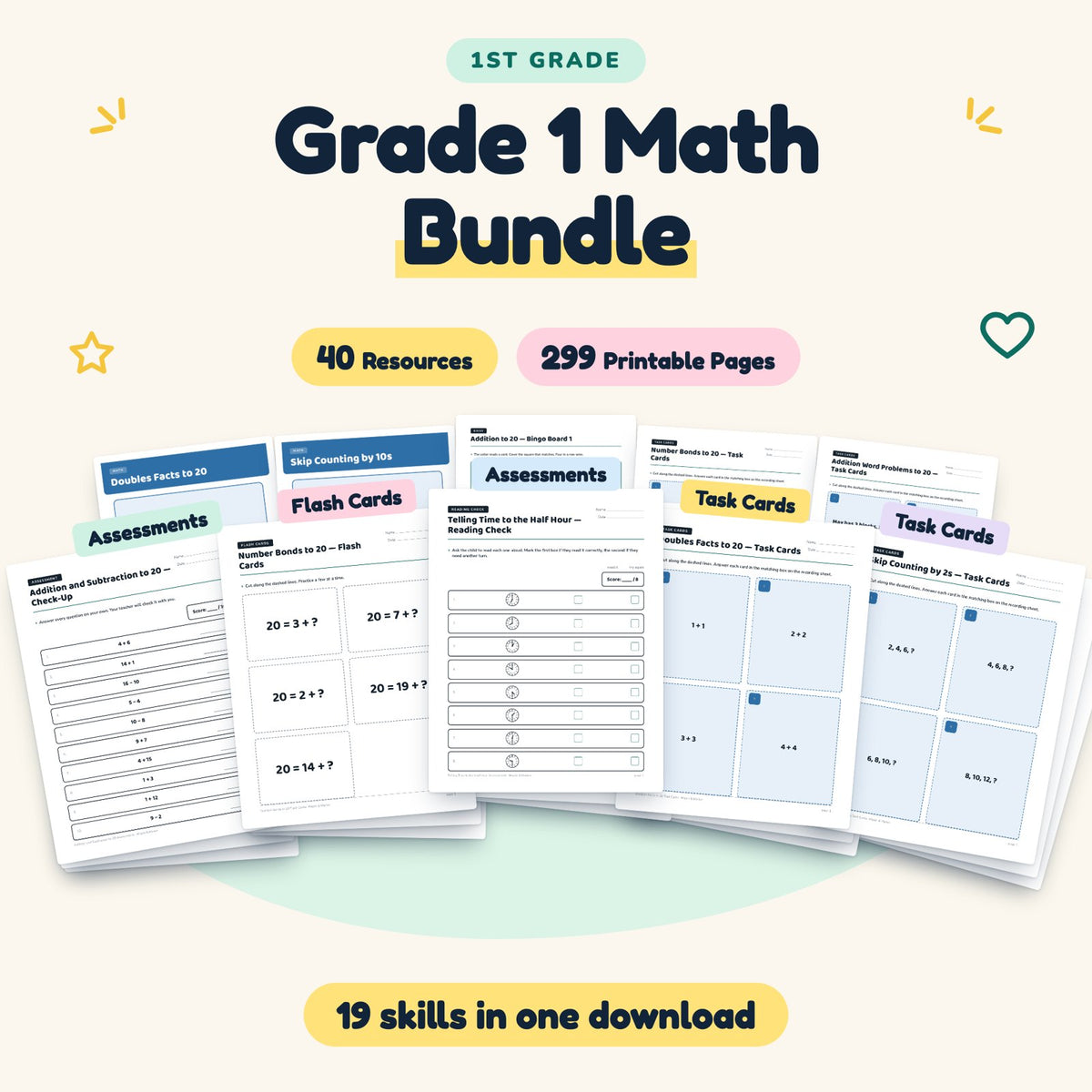 299 Page Grade 1 Math Bundle — cover