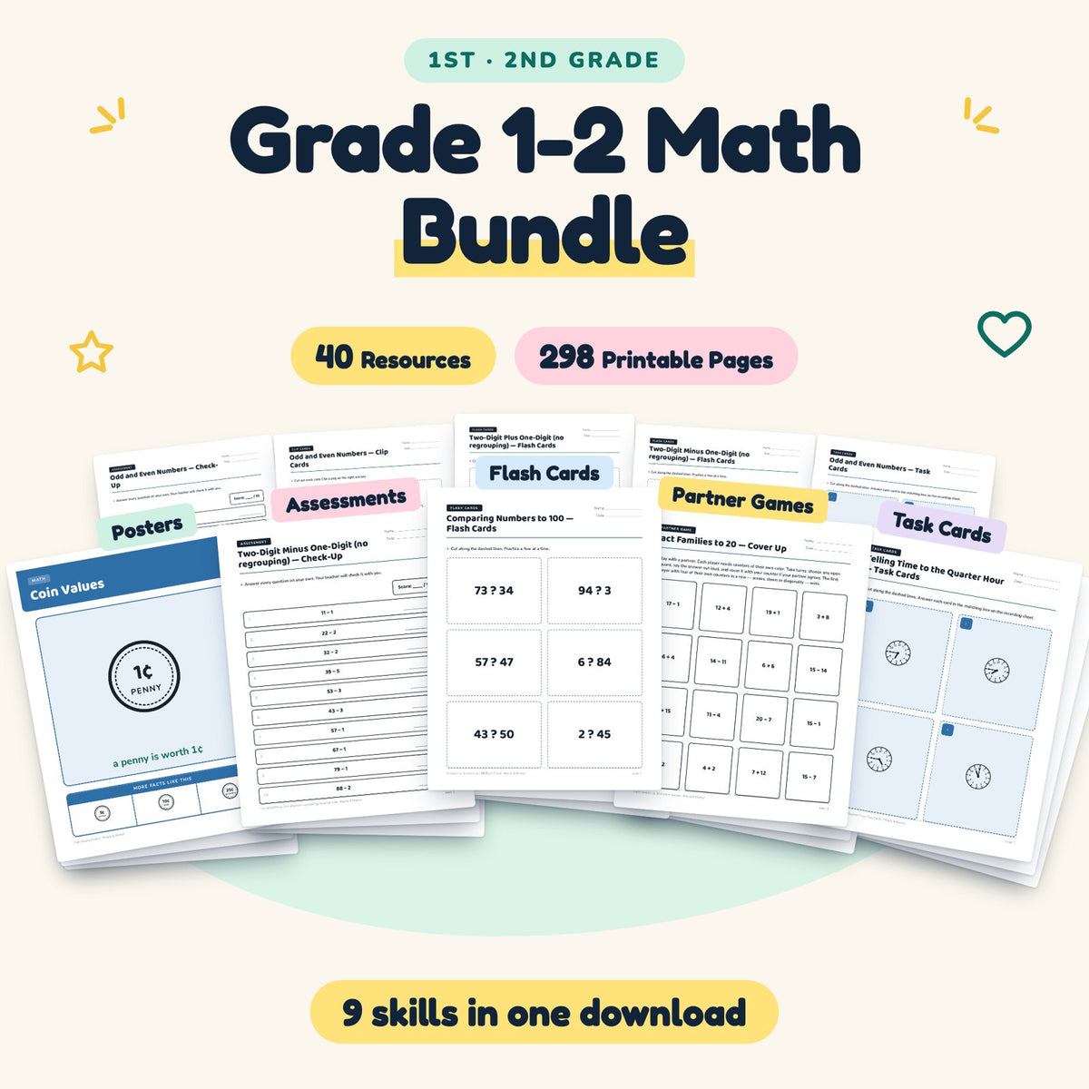 294 Page Grade 1-2 Math Bundle — cover