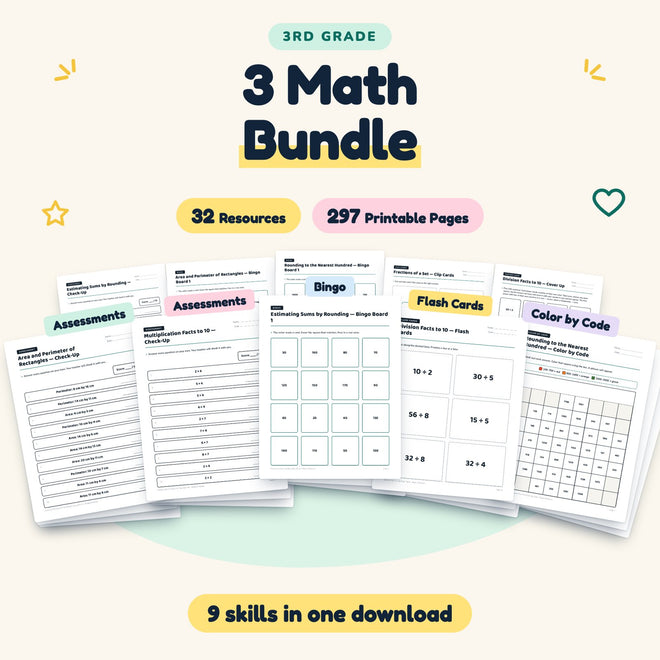 3rd Grade Math Worksheets MEGA BUNDLE (33 Resources) — cover