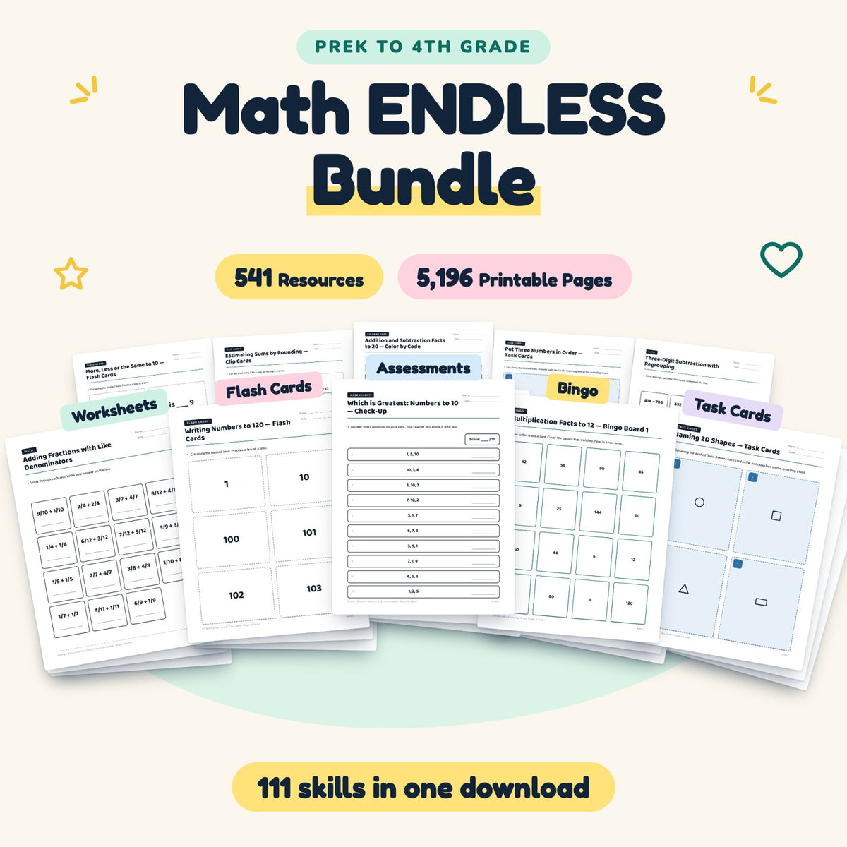 Math ENDLESS BUNDLE | Preschool–4th Grade (5,196 Pages) — cover