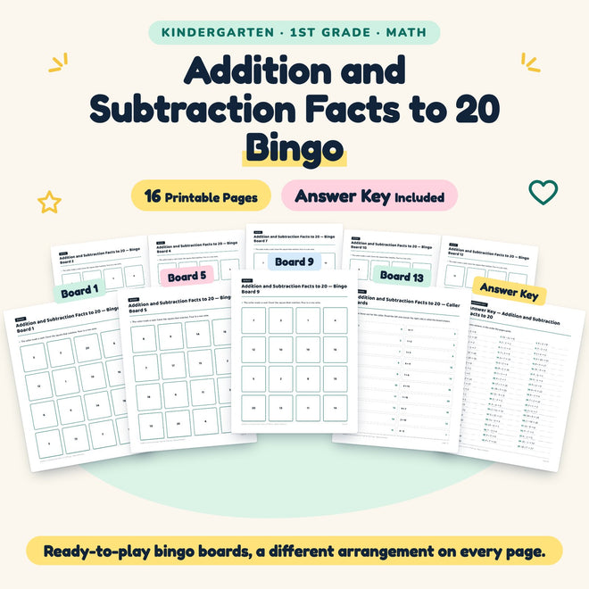 Addition and Subtraction Facts to 20 Bingo | K–1st Grade — cover