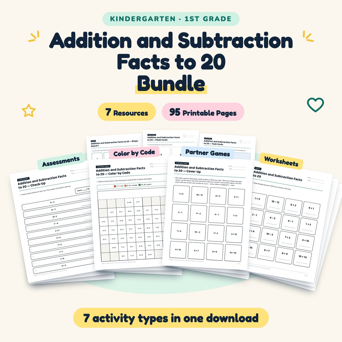 Addition and Subtraction Facts to 20 Bundle | K–1st Grade — cover